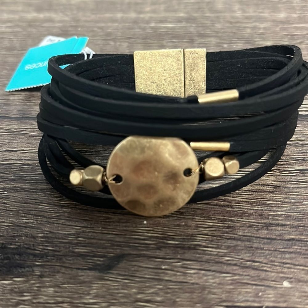 Black Multi Row Gold Circle Bracelet